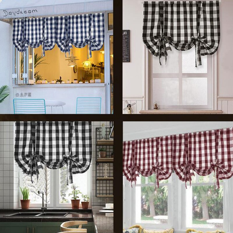 Plaid kort gardin til stue køkken rene gardiner dør afslappet hjem baggrund indretning vinduesgardiner 3 stilarter