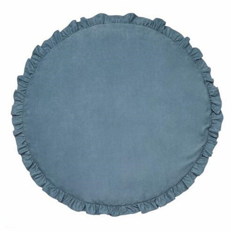Ins nordisk rund ensfarvet blonder legemåtte gennemsøgningsmåtte babyværelse tæppe gennemsøgningsmåtte børnerum dekorativt tæppe: Blå