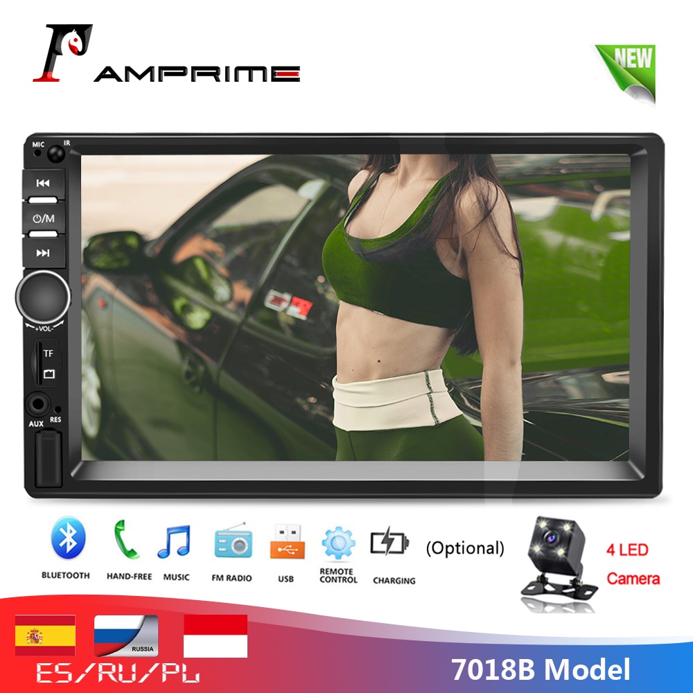 AMPrime Auto Multimedia Speler Universele Auto MP3 Speler 7 "Touch Autoradio BT MP5 Auto autoradio Audio Stereo Met achteruitrijcamera