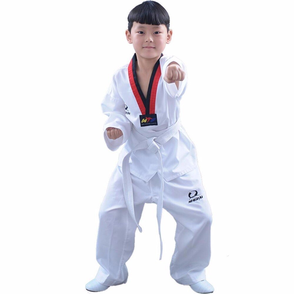 Taekwondo Uniform Traditionele Witte Suite Voor Kinderen Volwassen Student Tae Kwon Dobok Wtf Goedkeuren Zwart V-hals Uniformen