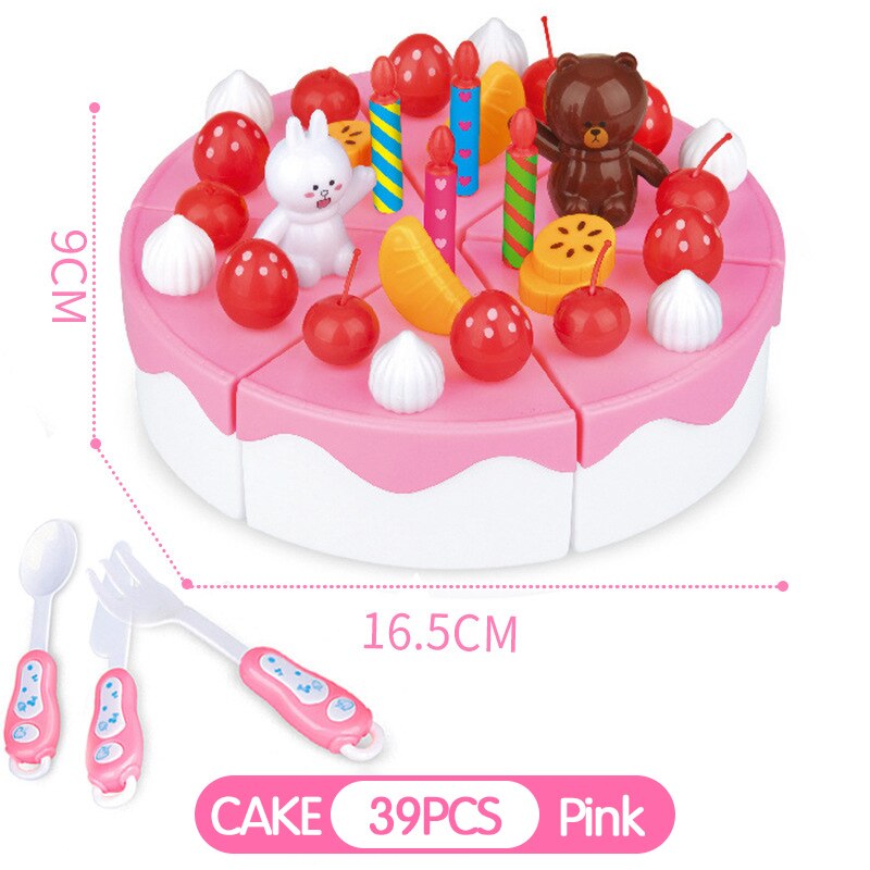 39-103Pcs Kids Cartoon Cake Pretend Play Kitchen Toys Fruit Cake Cutting Birthday Cake Sets Play House Toy for Children Girls: TC0075 HHDG39-H PINK