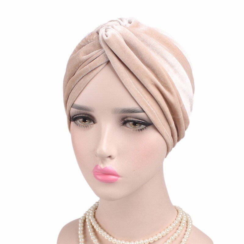 Gorros de terciopelo cálido para mujer, turbante Hijab musulmán para mujer, turbante africano de India, pañuelo para la cabeza, gorros: 7