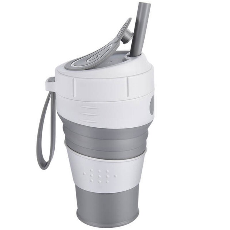 401-500Ml Organisch Silicium Composiet Reizen Mok Opvouwbare Koffie Cup Met Lekvrije Deksel Lunchbox Met stro Isolatie Cover: gray 01