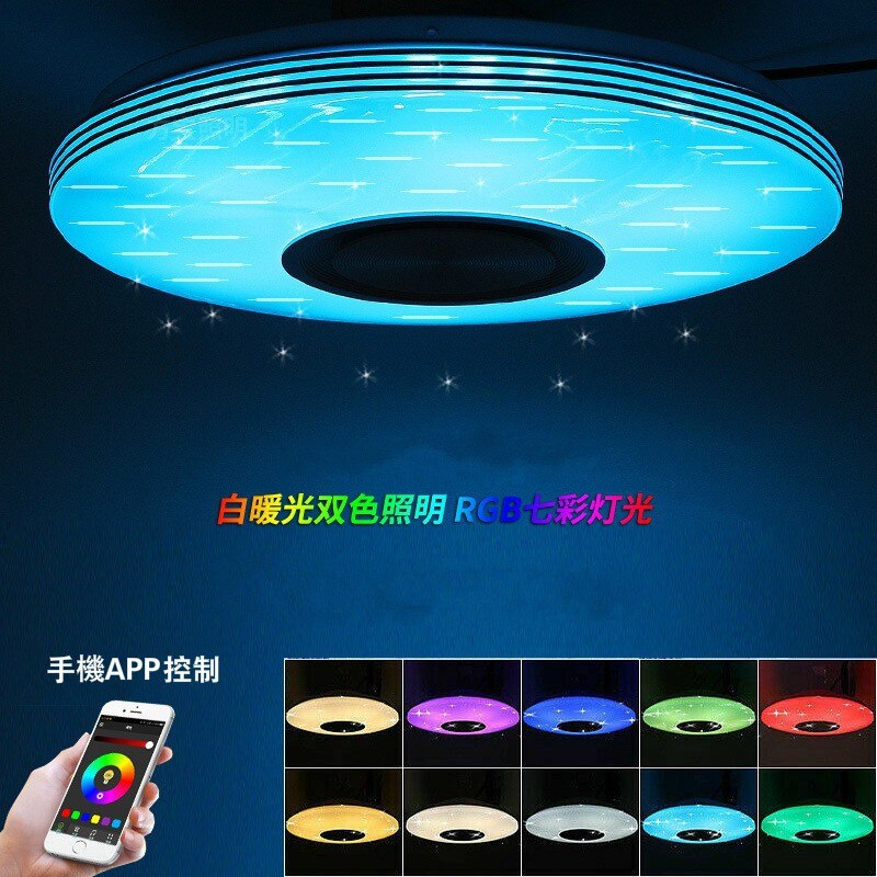 80W Muziek Plafondlamp Lamp Rgb Led Inbouw Ronde Muziek App Bluetooth Speaker Smart Plafondlamp Met Afstandsbediening controle