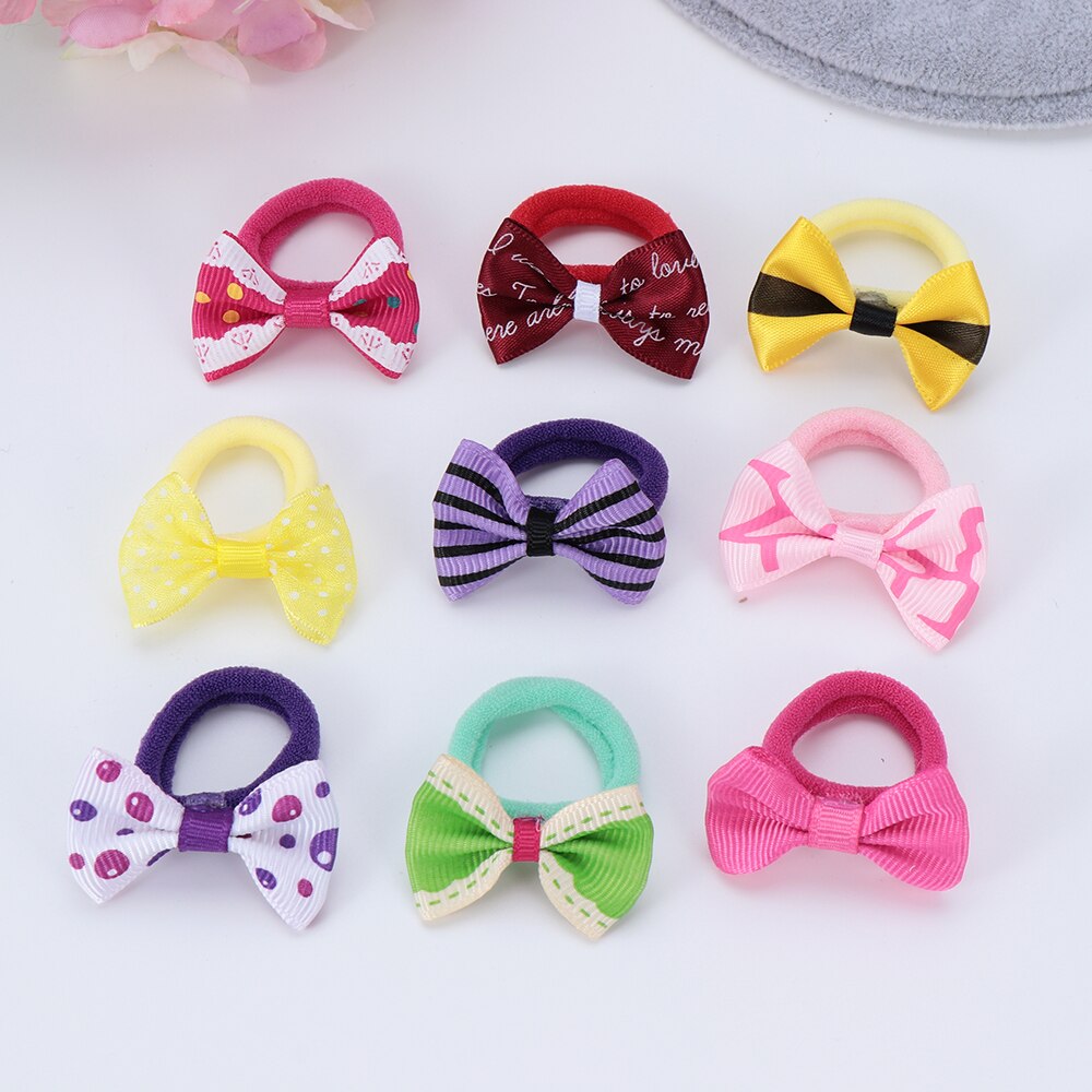 10 pcs Girls Polka Dots Bow Elastic Hair Rubber Bands Accessories for Kids Cute Hair Ring Rope Line Holder Headdress