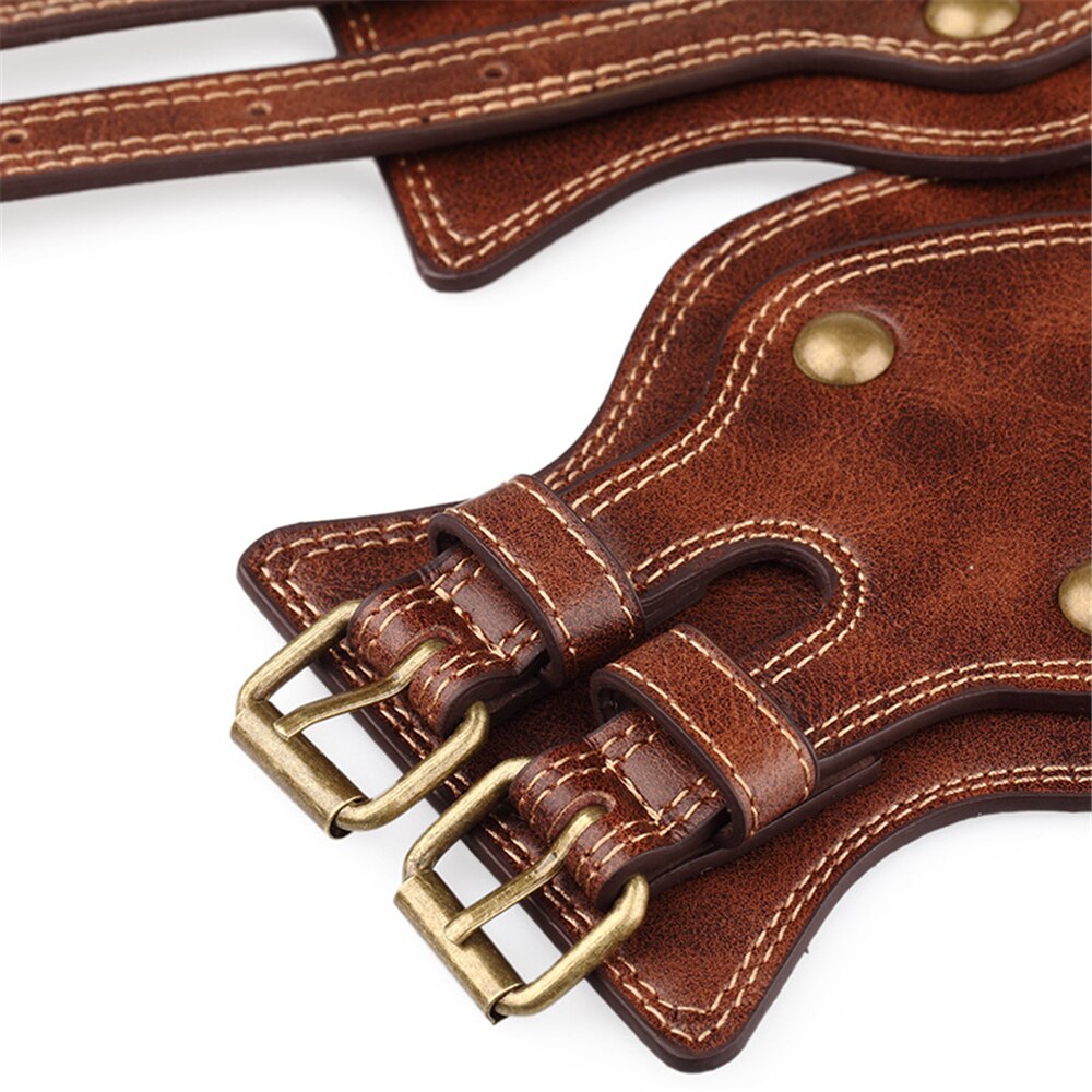 Top Womens Brede Leren Riem Punk Klinknagel Vrouwelijke Riemen Cumberbanden Bruin Dames Elastische Corset
