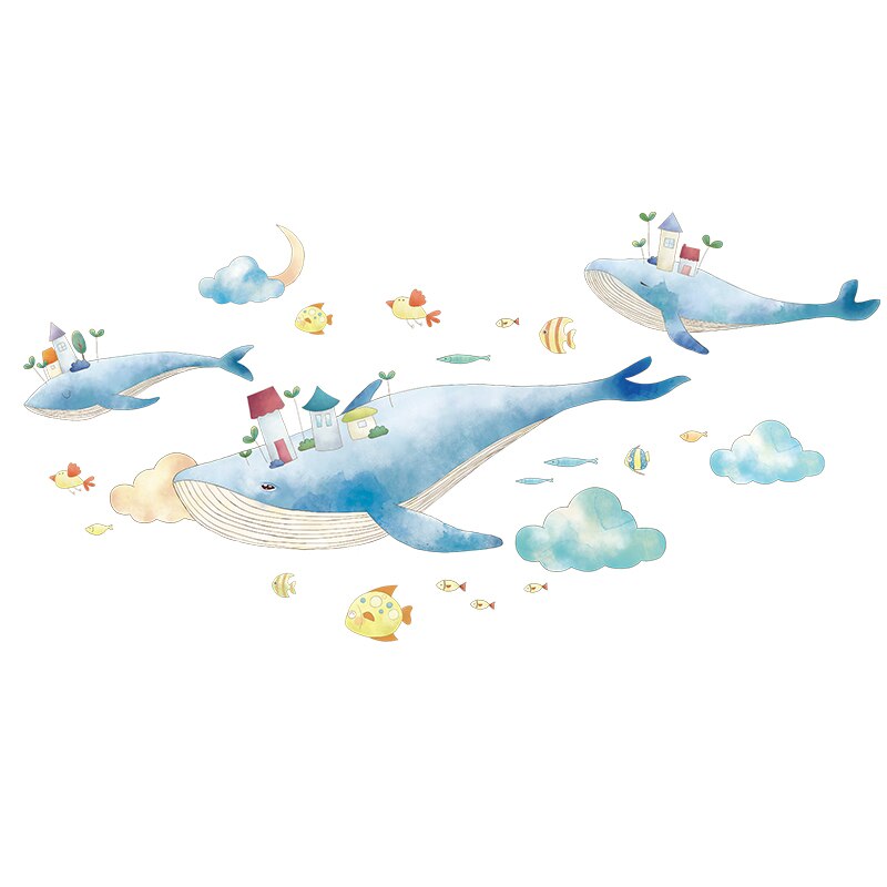 Submarine Coral Clusters Plants Wall Sticker DIY Whale Fish Wall Decals for Kids Room Baby Bedroom Bathroom House Decoration: whale sticker