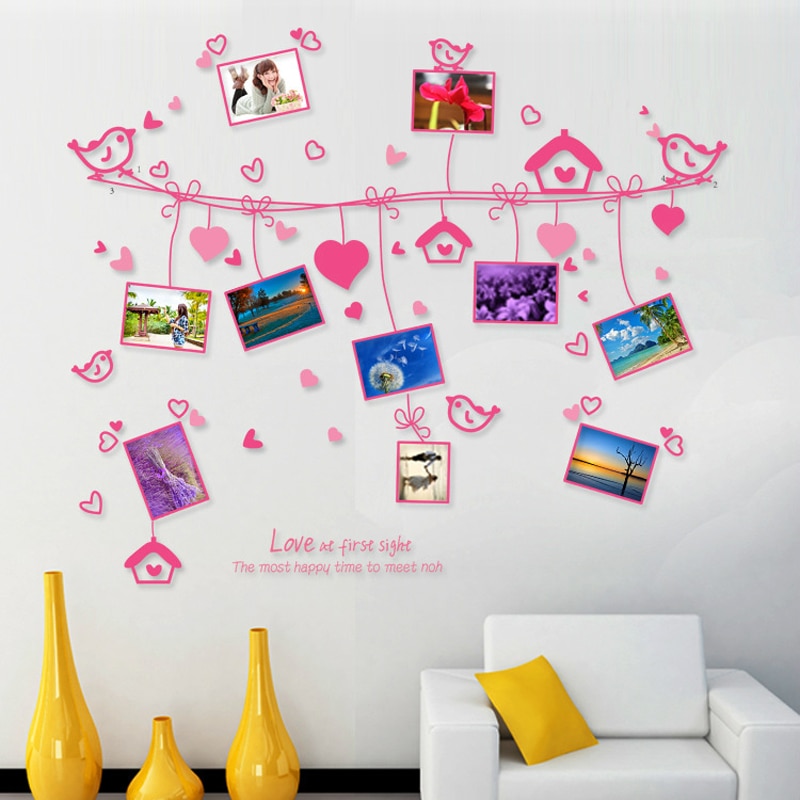 Roze romantische Liefde touw fotowand PVC muursticker Decals/Adhesive Familie Lovebirds Muurstickers DIY Muurschilderingen voor Home Decor