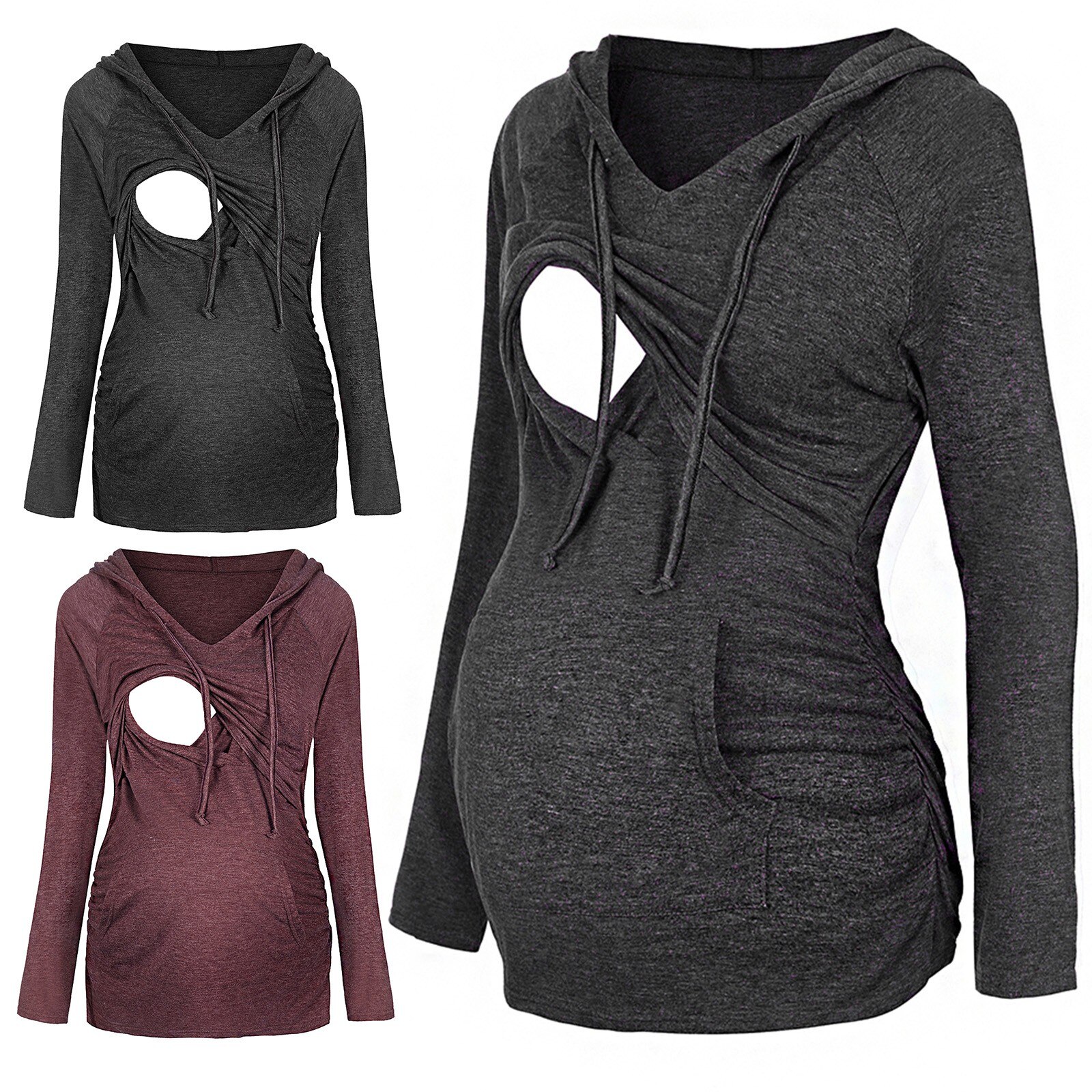 Plus Size Nursing Top Breastfeeding Casual Long Sleeve Women Winter Hoodie Sweatshirt for Feeding Maternity Pregnancy Clothes