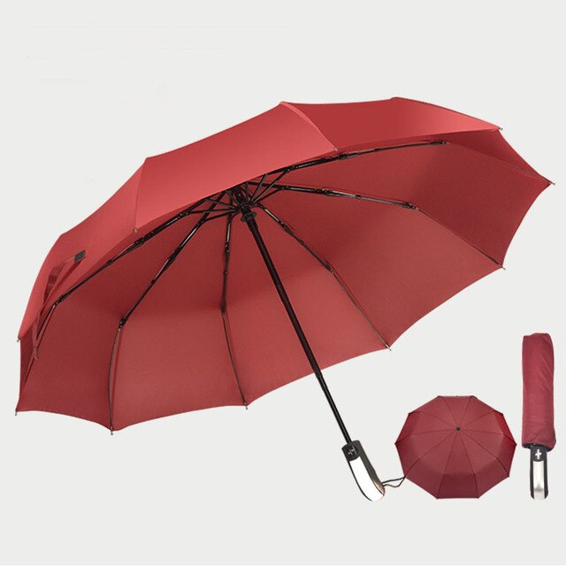 Ombrello automatico pieghevole resistente al vento pioggia donna Auto lusso grandi ombrelli antivento pioggia per uomo parasole con rivestimento nero: red