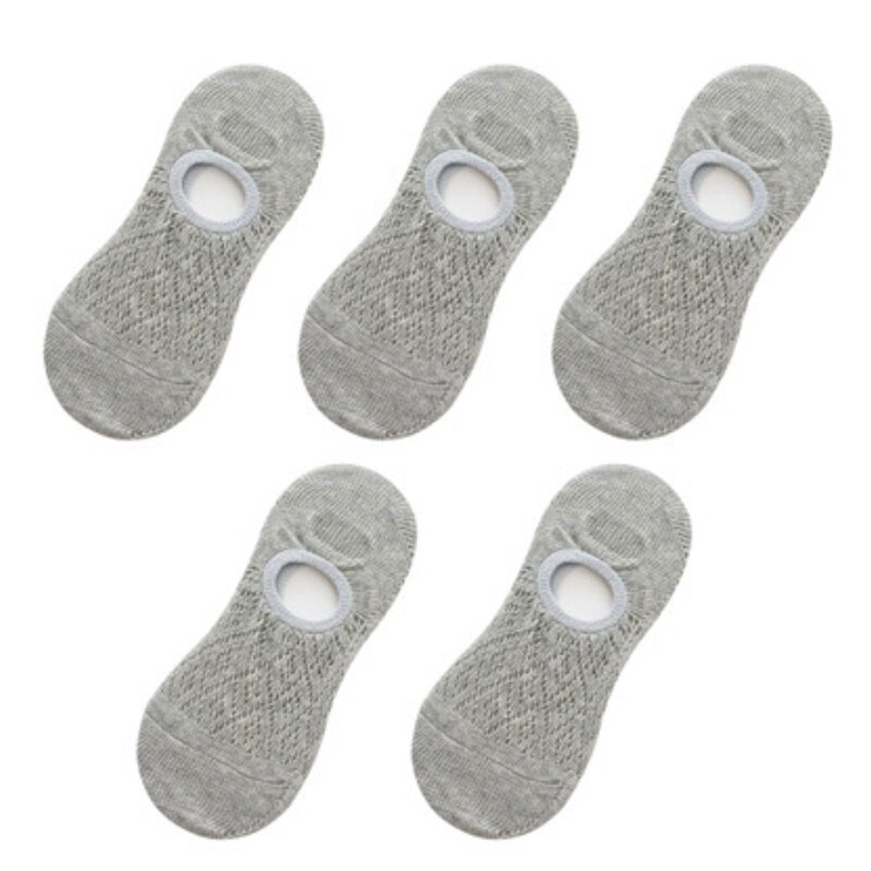 5 Pairs Women Silicone Non-slip Invisible Socks Summer Solid Color Mesh Ankle Boat Socks Female Cotton Slipper No show Socks: gray