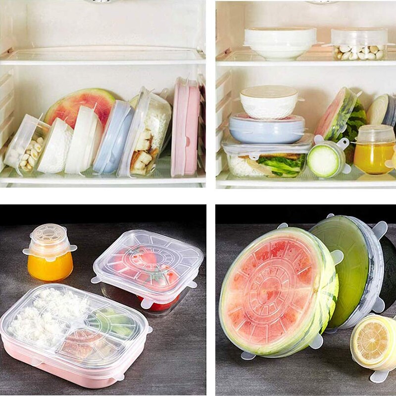 7PCS XXL Reusable Silicone Caps Food Cover Adjustable Stretch Bowl Lids Kitchen Wrap Seal Fresh Keeping Cookware Accessories