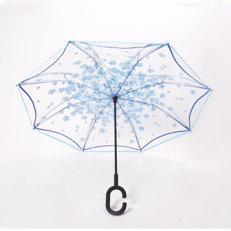 Ombrello trasparente inverso doppio strato invertito antivento manico C ombrelli da pioggia antivento per donna equipaggiamento da pioggia