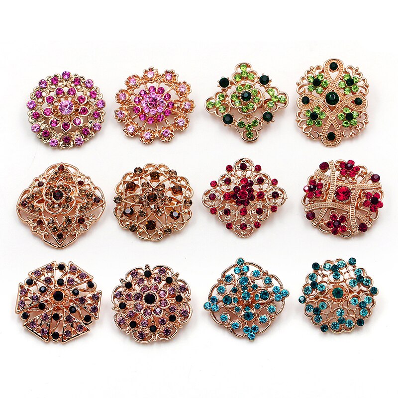 WEIMANJINGDIAN Lots de 12 pièces cristal strass fleur broche broches ensemble pour bricolage mariage Bouquet Kits bijoux accessoires: rose gold Color