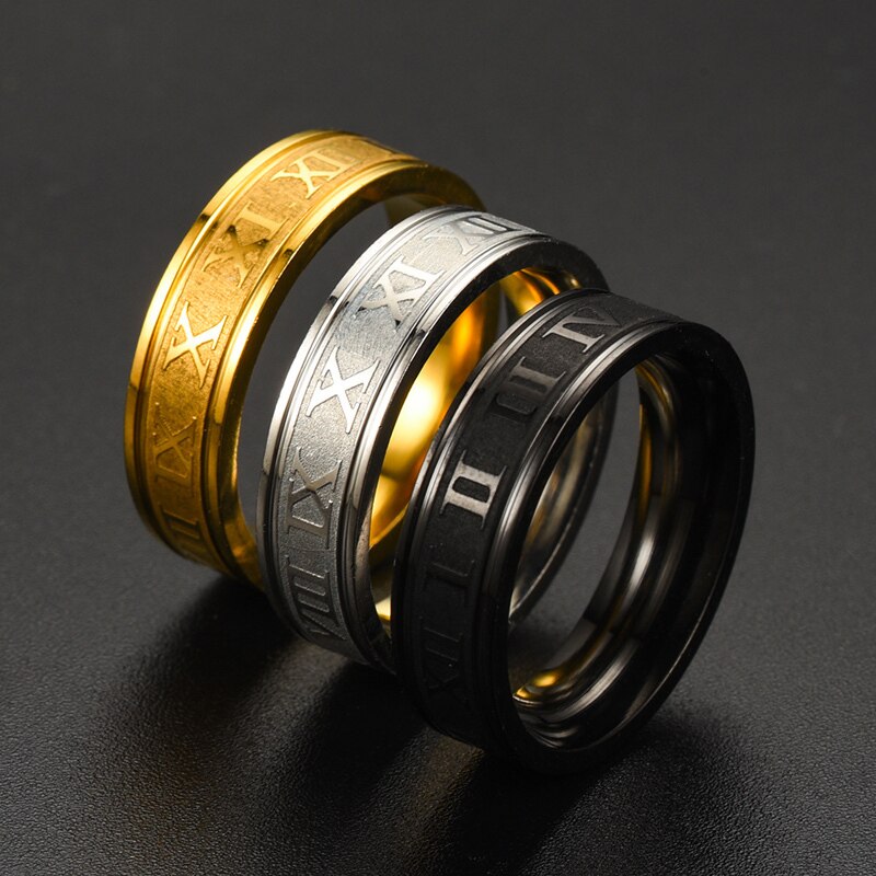 Classic Roman Numeral Men Rings Temperament Width 6MM Stainless Steel Finger Rings For Men Jewelry