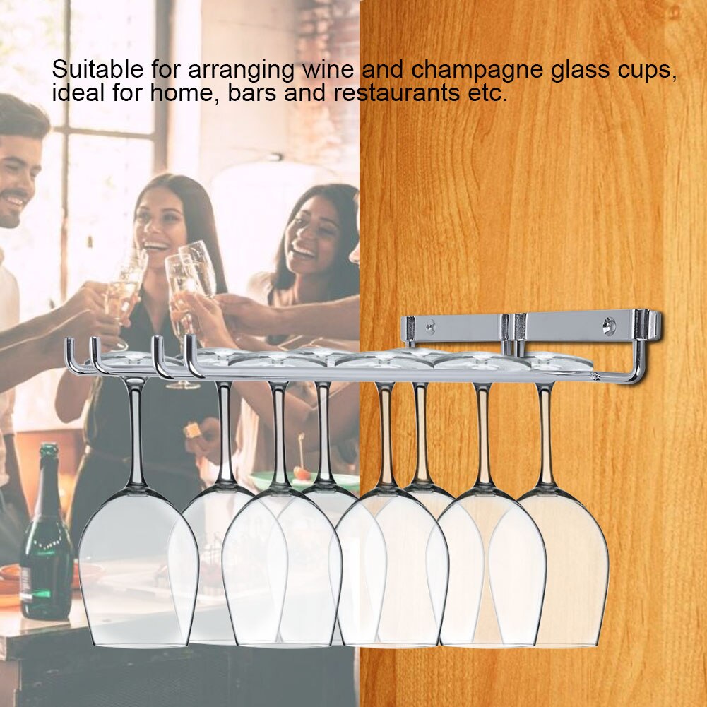Stainless Steel Double Row Iron Chrome Wine Glasses Holder Wall Mount Stemware Rack Wall-Mounted Wine Glass Rack With Screws