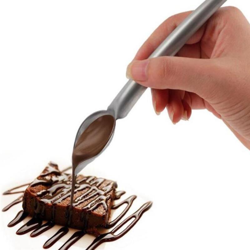 Cucchiai Saucier in acciaio inossidabile 3 pezzi cucchiai di cioccolato disegno decorare cucchiai da immersione cucchiaio di salsa francese (argento)