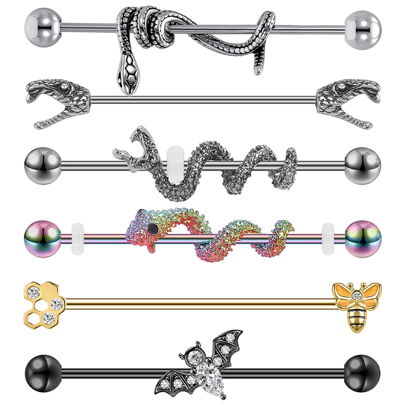 Aoedej piercing industrial brinco feminino hélice de aço inoxidável orelha piercing dragão cobra longo brinco jóias barbell