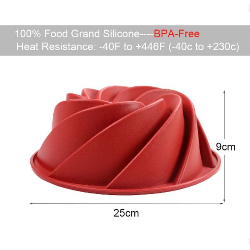 Large Spiral Shape Food Grade Silicone Bundt Cake Mold Pan 3d Fluted Cake Mould Form Bread Bakery Baking Tools Bakeware
