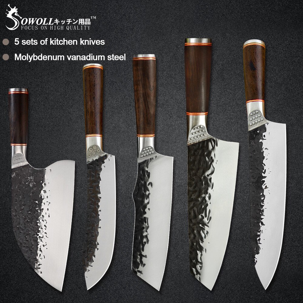 Sowoll couteau de boucher en acier forgé, outils de cuisine de Chef 5 ''6.5'' 7 ''7.5'' 8 ''trancheur serbe Chef survie outils de randonnée