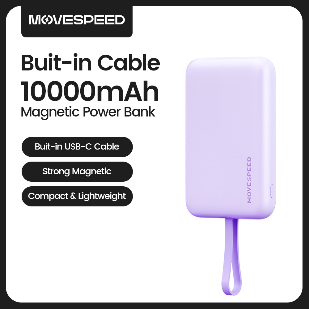 MOVESPEED L10 Magnetische Power Bank 10000 mAh Draagbare Externe Batterij Ingebouwde Type C Kabel voor MagSafe Powerbank voor iPhone 16: Grey