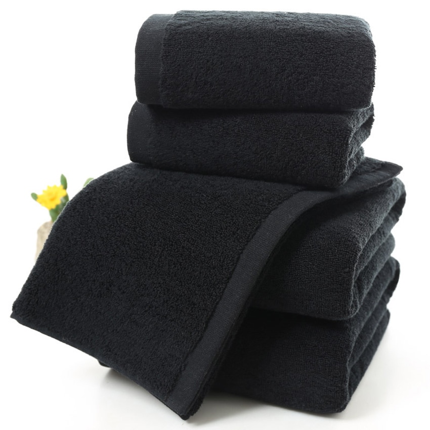 Sort stort badehåndklæde bomuld tyk brusebad ansigt håndklæder hjem badeværelse hotel voksne badhanddoek toalha de banho serviette de bain