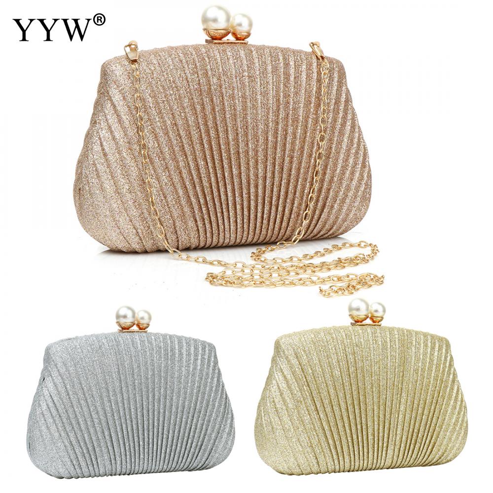 Abendtasche für damen, einfarbig schwarz, gold-silberfarben, mit perlenschnalle, geeignet für hochzeiten oder partys