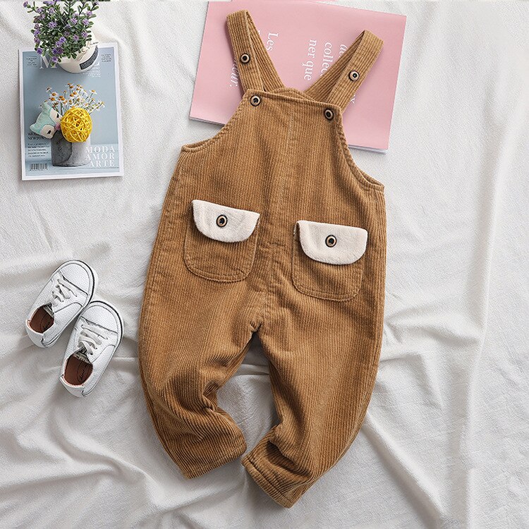 Kinderoveralls herfst baby jongens en meisjes koreaanse stijl corduroy overalls baby jumpsuits kinderen jongens casual bodysuit: Khaki / 3t