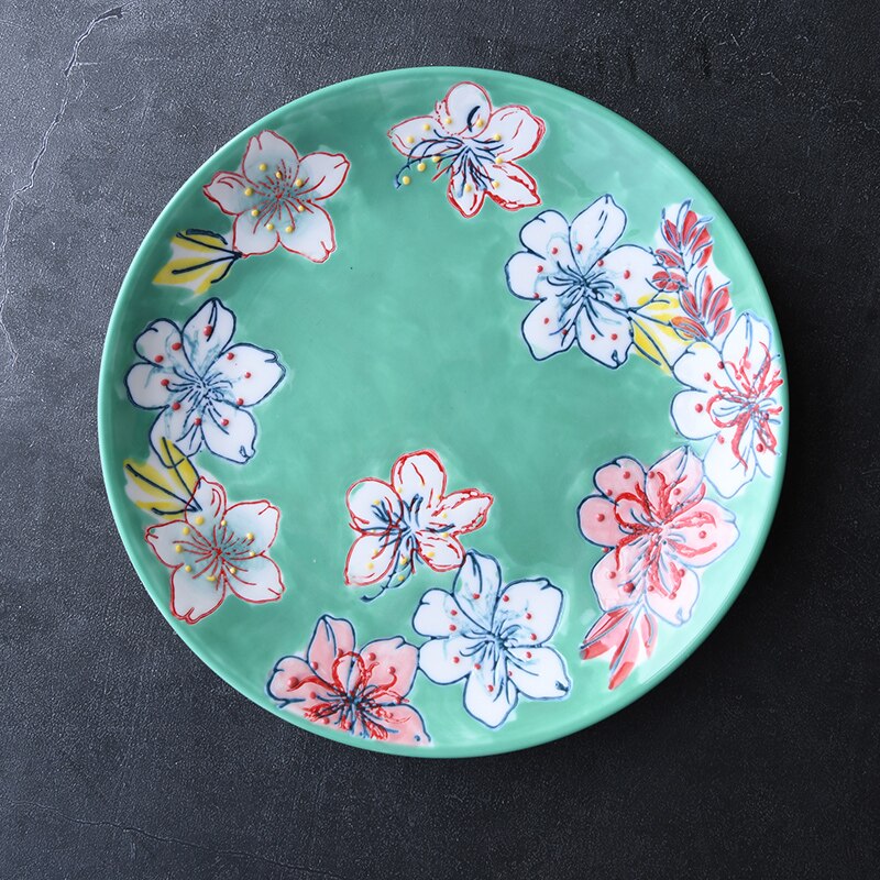 Hand-Painted Underglaze Ceramic Plate 8.5 Inches Dinner Plates Tableware