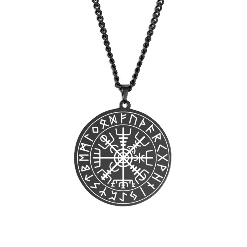 Dawapara nordisch Wikinger Symbol von Nordischen Kompass in Rune Kreis Vegvisir Anhänger Halskette Edelstahl Schmuck Amulett Halsketten: JGDBASS2021010506-B