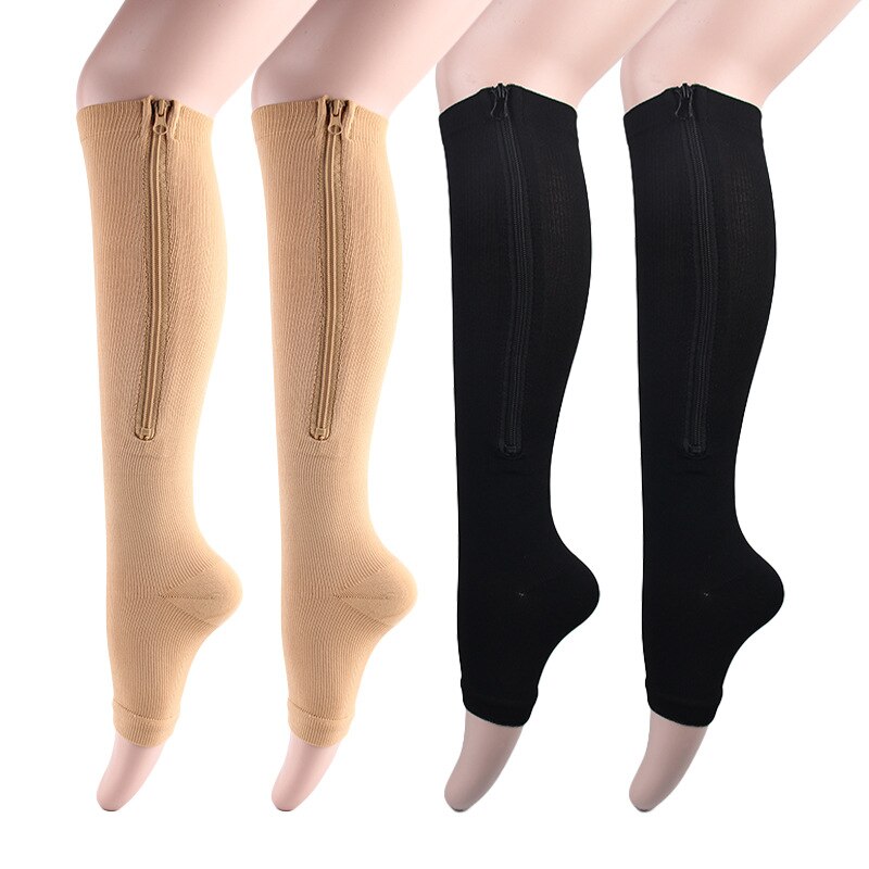 HYSAIXIA Calzini a compressione Calzini compressivi a pressione per polpaccio con cerniera Open-toe Tinta unita Uomo Donna Non coprire le dita dei piedi Calzini con zip