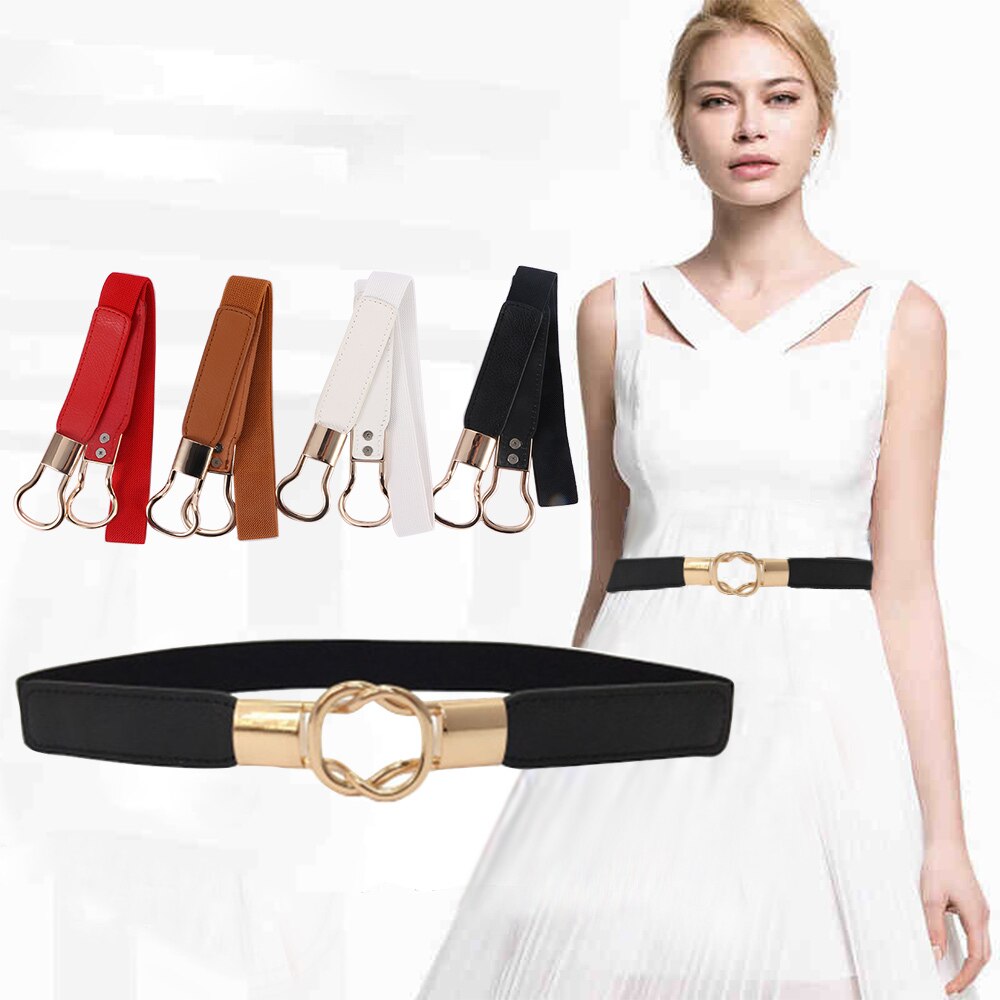 women's belt elastic waistband gold circle buckle small belts red thin cummerbund woman belt strap brown
