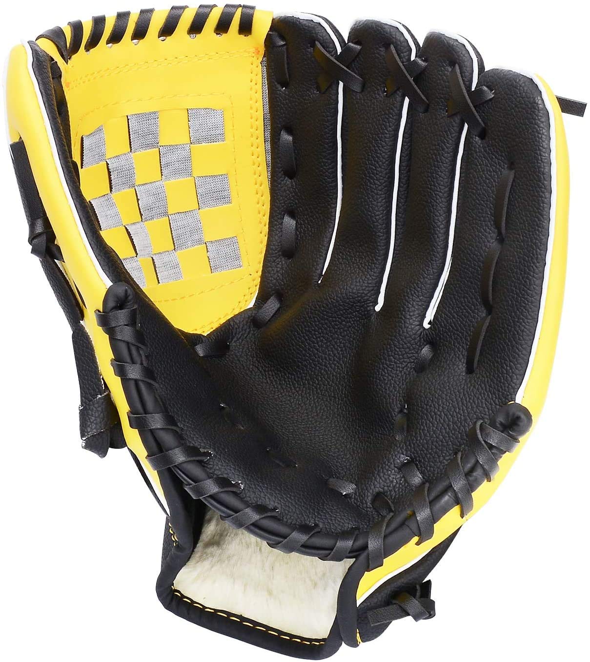 Baseball Gloves with Soft Solid PU Leather Thickening Pitcher Softball Gloves for Child Teens Adult Right Hand Throw, Left Hand: YELLOW / 11.5 inches