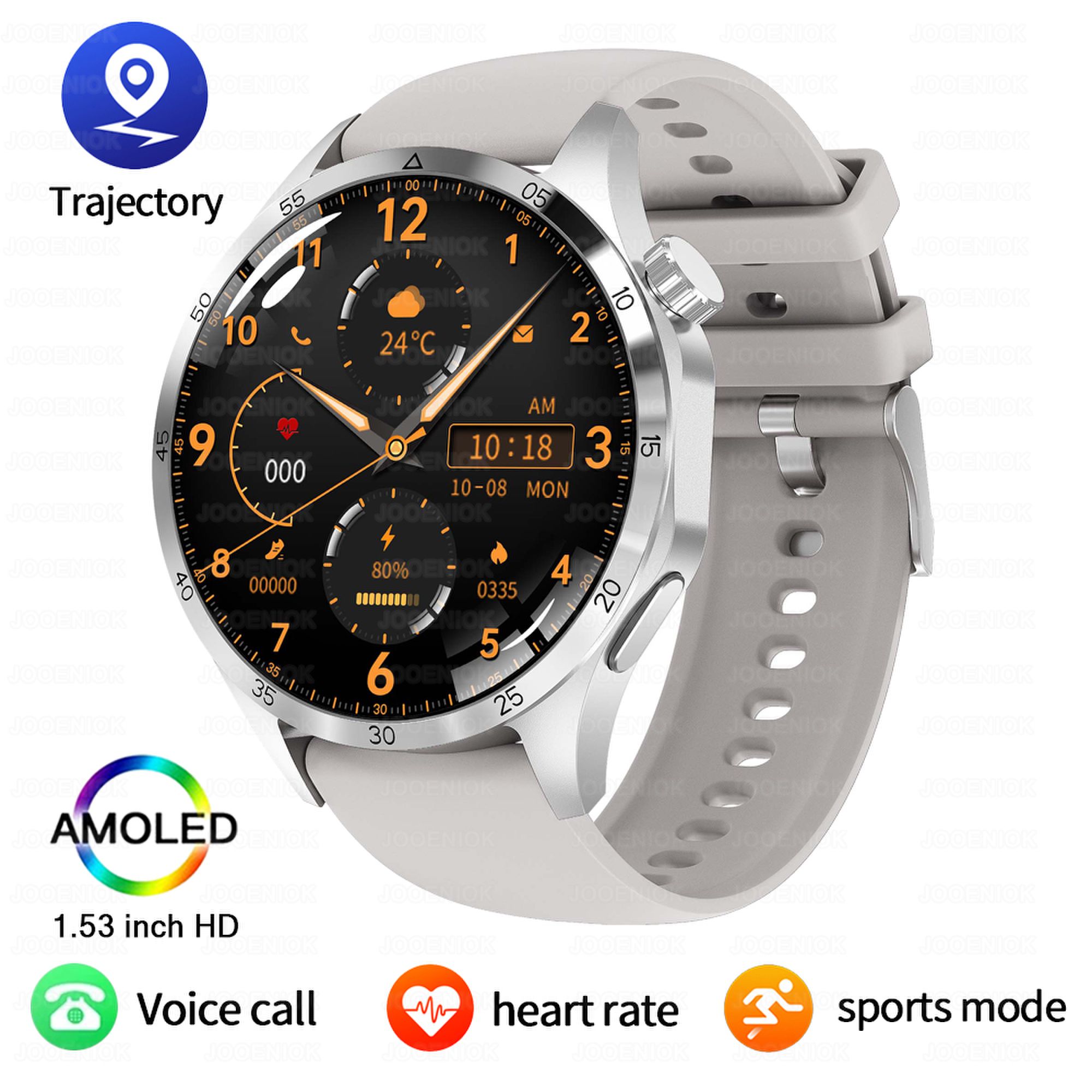 Orologio intelligente militare da uomo regalo display AMOLED messaggio push cardiofrequenzimetro salute sport all'aria aperta impermeabile chiamata BT Smartwatch: WHITE