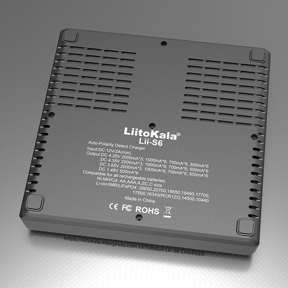 Cargador de batería LiitoKala Lii-S6 18650, cargador con 6 ranuras, detección de polaridad automática para 18650 26650 21700 32650, pilas AA AAA