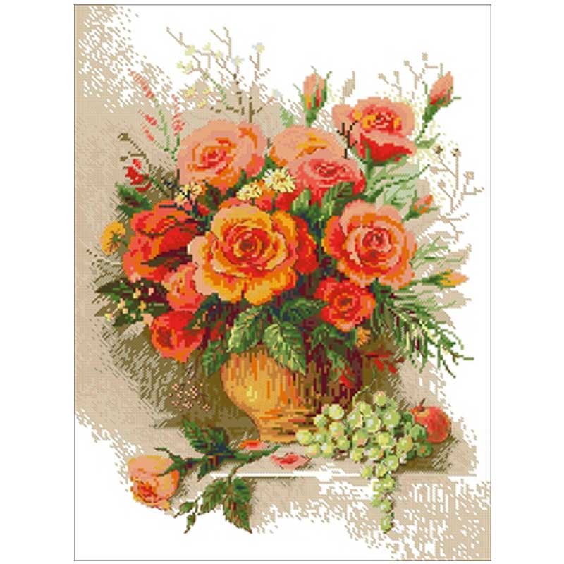 Yellow rose flower in vase patterns Counted Cross Stitch 11CT 14CT 18CT DIY Chinese Cross Stitch Kit Embroidery Needlework Sets
