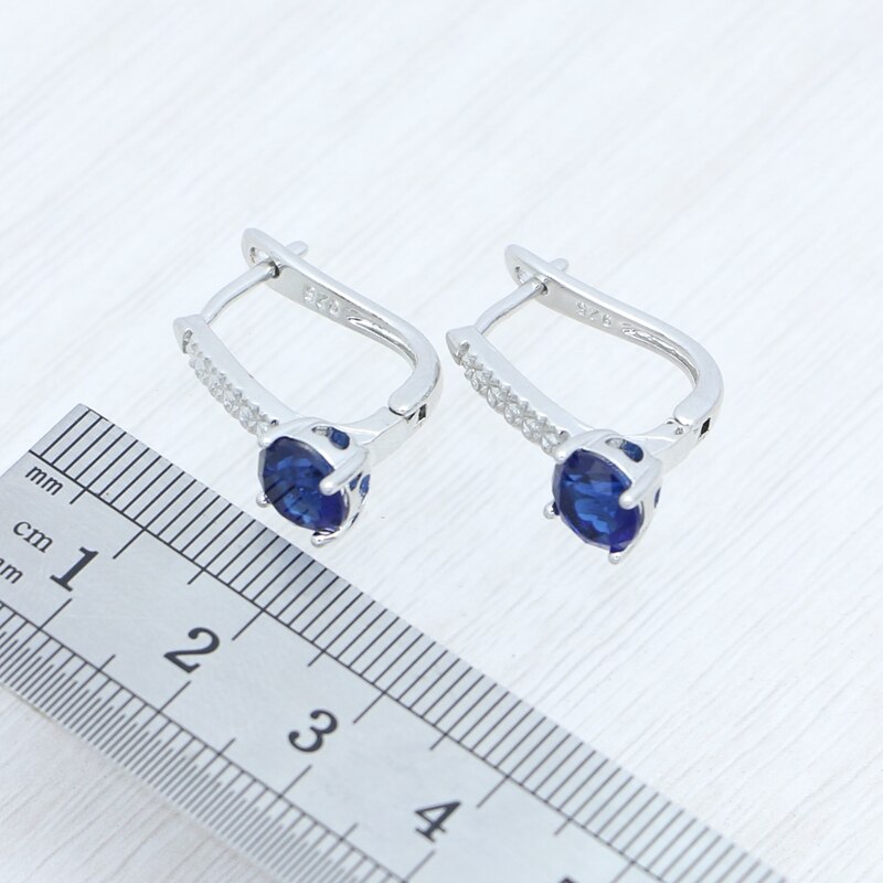 925 Sterling Zilveren Bruids Sieraden Set Sapphire Oorbellen Hanger Ketting Open Ring Voor Vrouwen Gratis Box