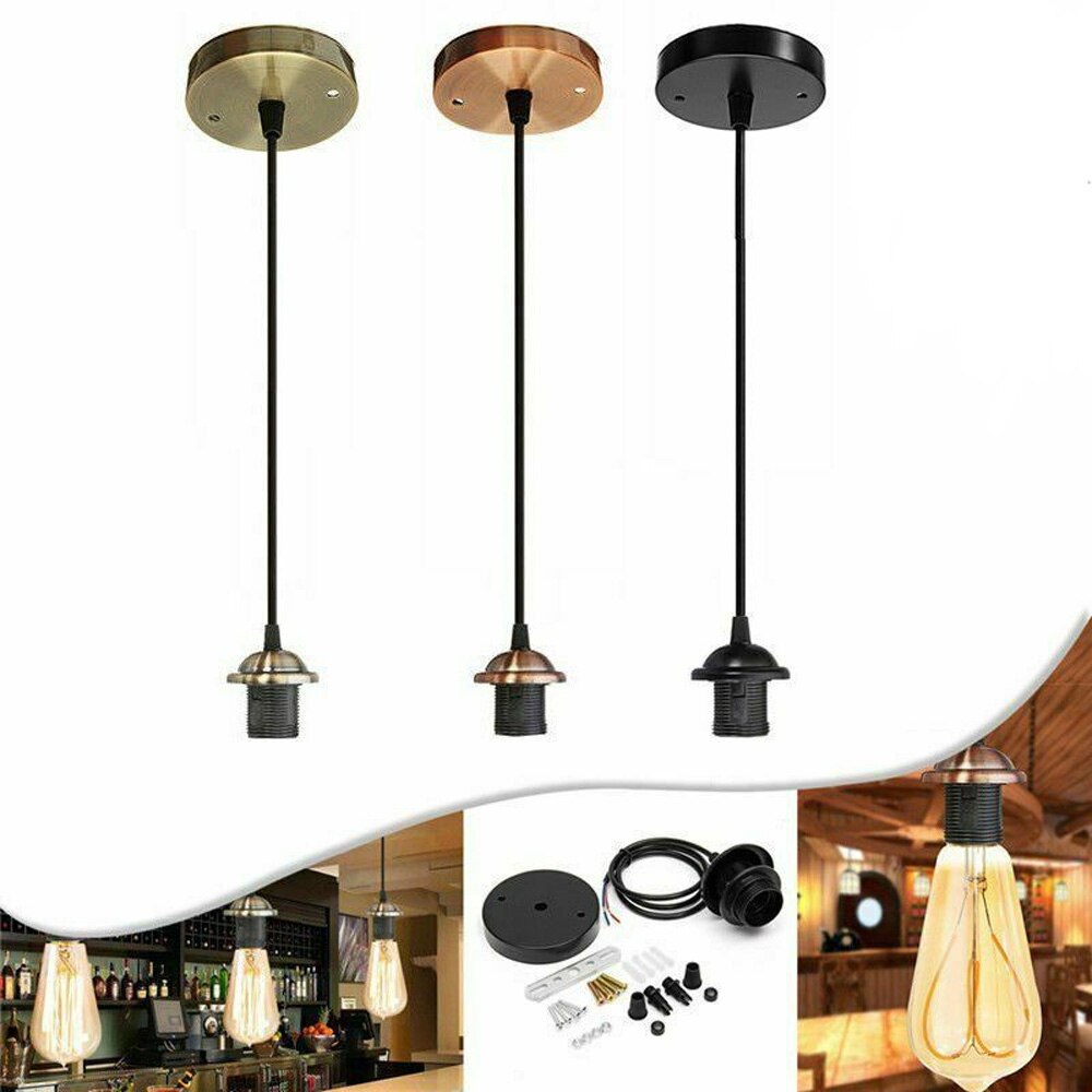 Vintage retro  e27 skrue loft vedhæng lys pvc fleksibel pendel holder belysning montering med loftplade 1m lampe