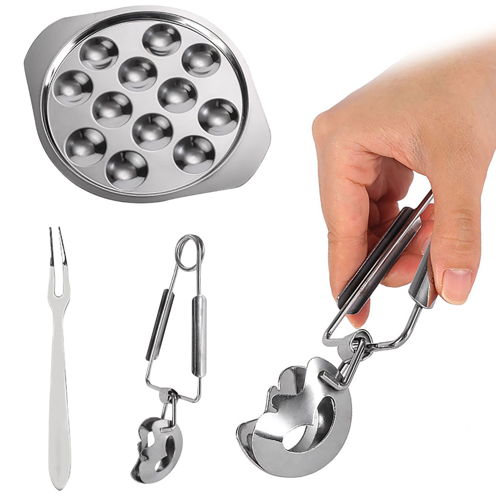 3PCS/ Set Snail Baking Dish Tools Kit Conch Shell Snail Cooking Board Stainless Steel Plate Tong Fork Cutlery Set Kitchen Gadget
