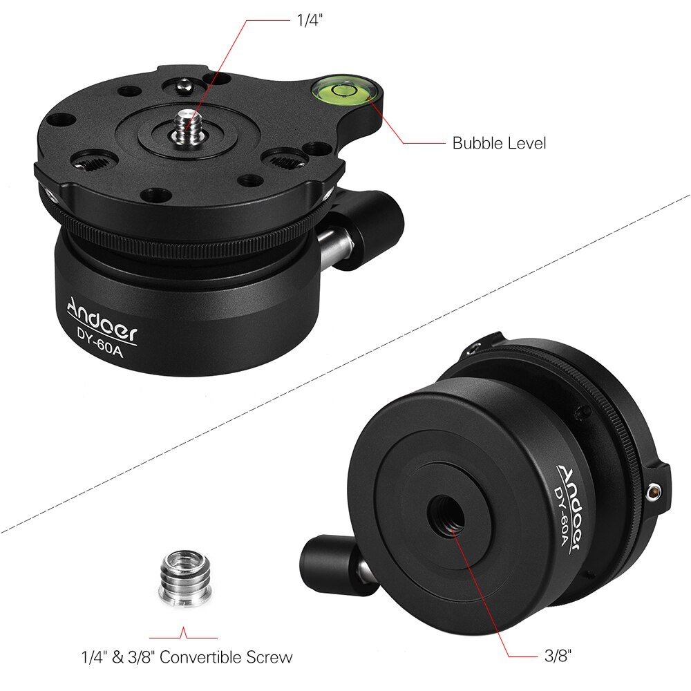 Andoer DY-60A trépied en alliage d'aluminium Base de nivellement Panorama photographie rotule pour Canon Nikon appareils photo reflex numériques Sony