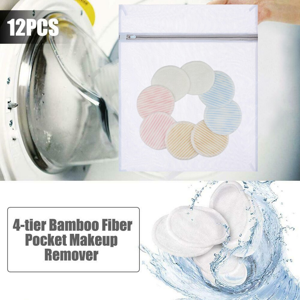 12Pcs Facial Doekjes Reinigen Herbruikbare Wasbare Ronde Zachte Bamboevezel Make-Up Remover Pad Cosmetica Tool Reizen Universele Scrub
