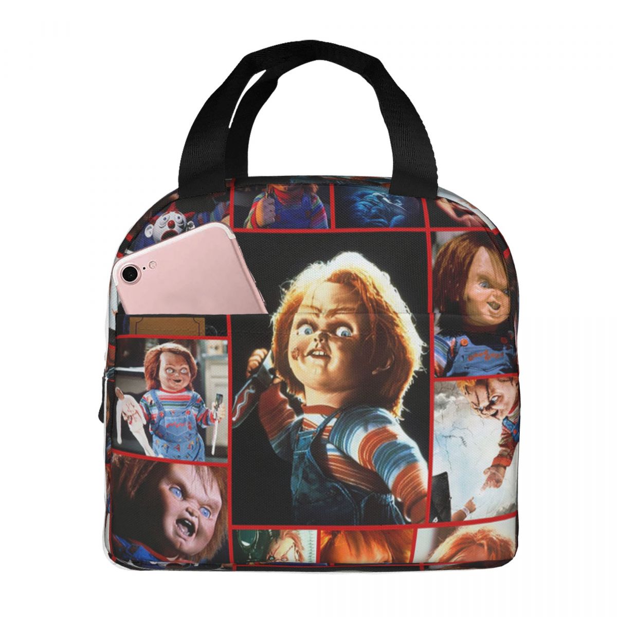 He Wants You For A Best Friend Chucky Lunch Bags Horror Portable Insulated Cooler Child's Play Thermal Picnic Work Lunch Box: SKY BLUE