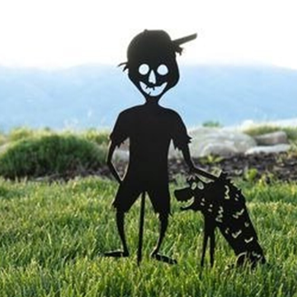 Silhouette Skull Saw Doll Shadow Yard Sign Lawn Terror Halloween Party Prop