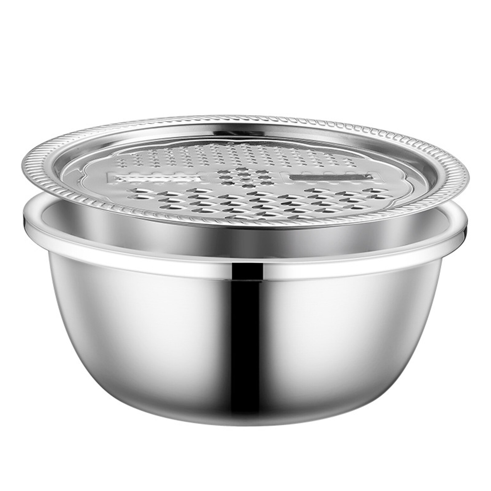 Kitchen Basin Thicken Stainless Steel Basin 3 in 1 Stainless Steel Grater Solid Basin Drain Basket Washing Bowl Set Kitchen Tool: 2 piece set / 26cm