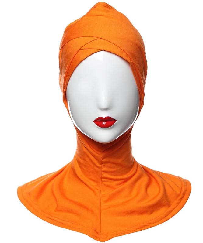 1 fuld cover indre kors hijab kasketter muslimsk turban hat kvinder islamisk undertørklæde hætte solid modal hals hoved under hijab cagoule: Orange