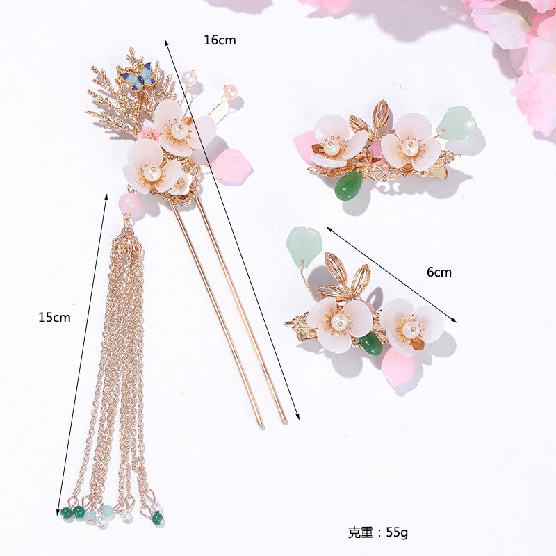 Antigo chinês hairpins hanfu vestido borla passo shake flor varas de cabelo garfos clipes noiva noiva casamento cabelo jóias forseven