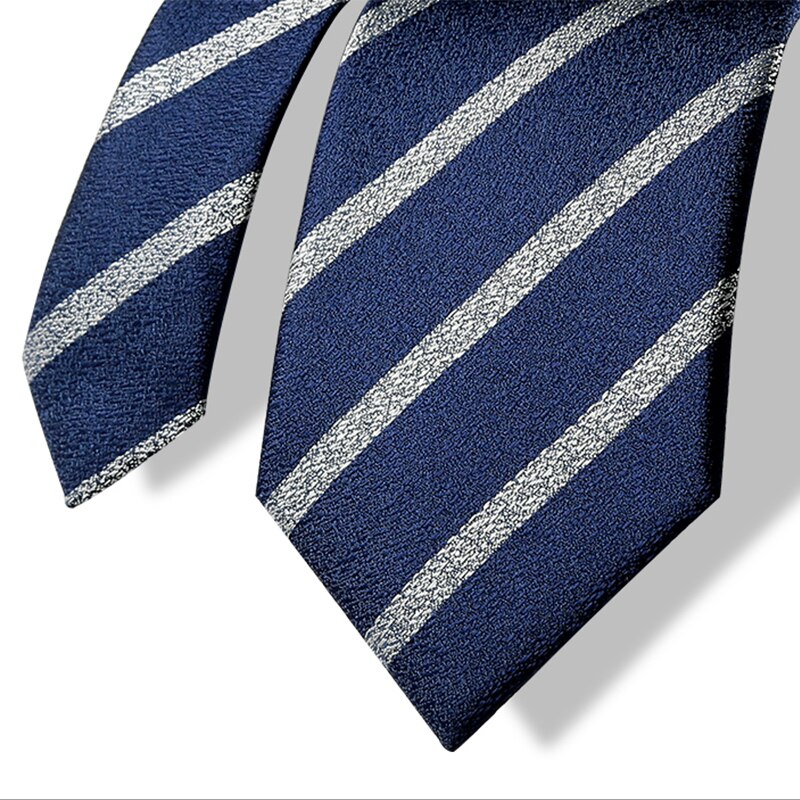Brand Top Zipper Tie For Men Gentleman Business Work Blue 7CM Striped Necktie Polyester Silk Box