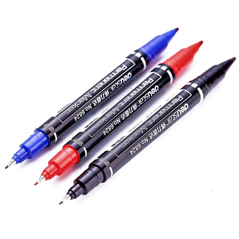 12 pcs/lot Double Tip Permanent Markers Fine Point 0.5mm-1mm Black Blue Red Ink Marker Pens School Office Stationery Supplies