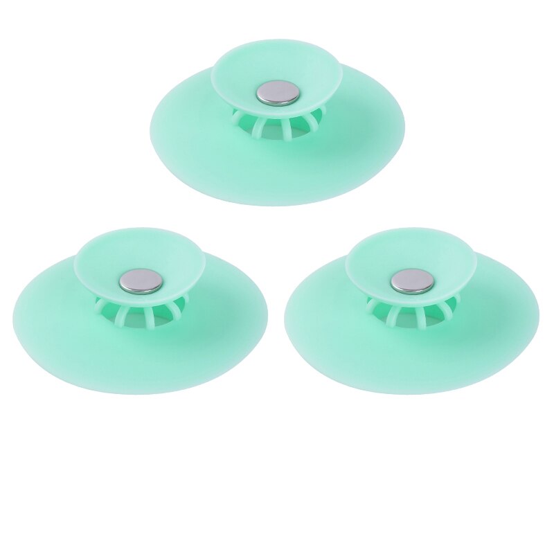 Silicone Floor Drain Hair Stopper Bathtub Plug Bathroom Kitchen Basin Stopper Sink Strainer Basin Water Stopper: 3 pcs Green