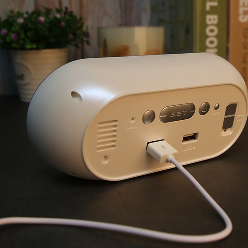 LED Digital Alarm Clock with Temperature,Reveil Watch USB Electronic Table Clocks,Oval Mirror Desk Clock